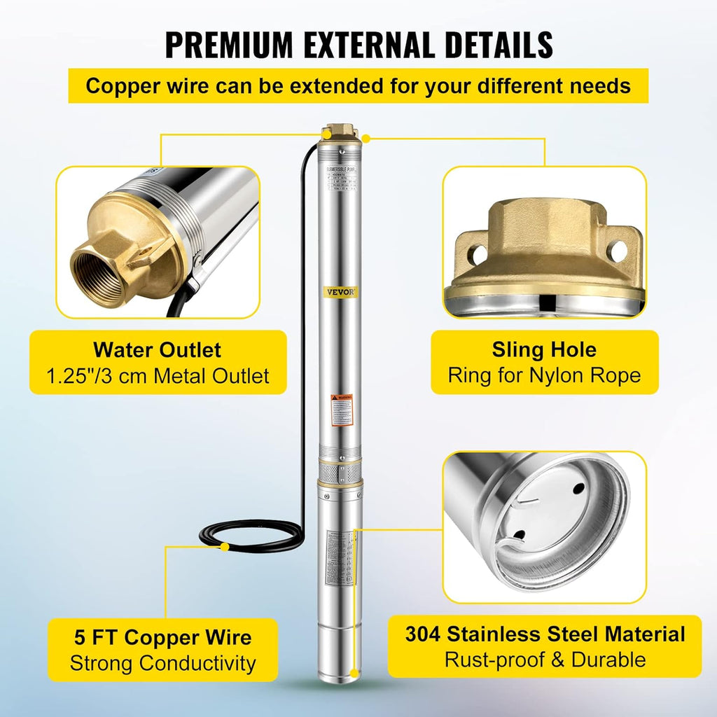1.5 hp 220V 50 Hz Stainless Steel Submersible Pump G6242
