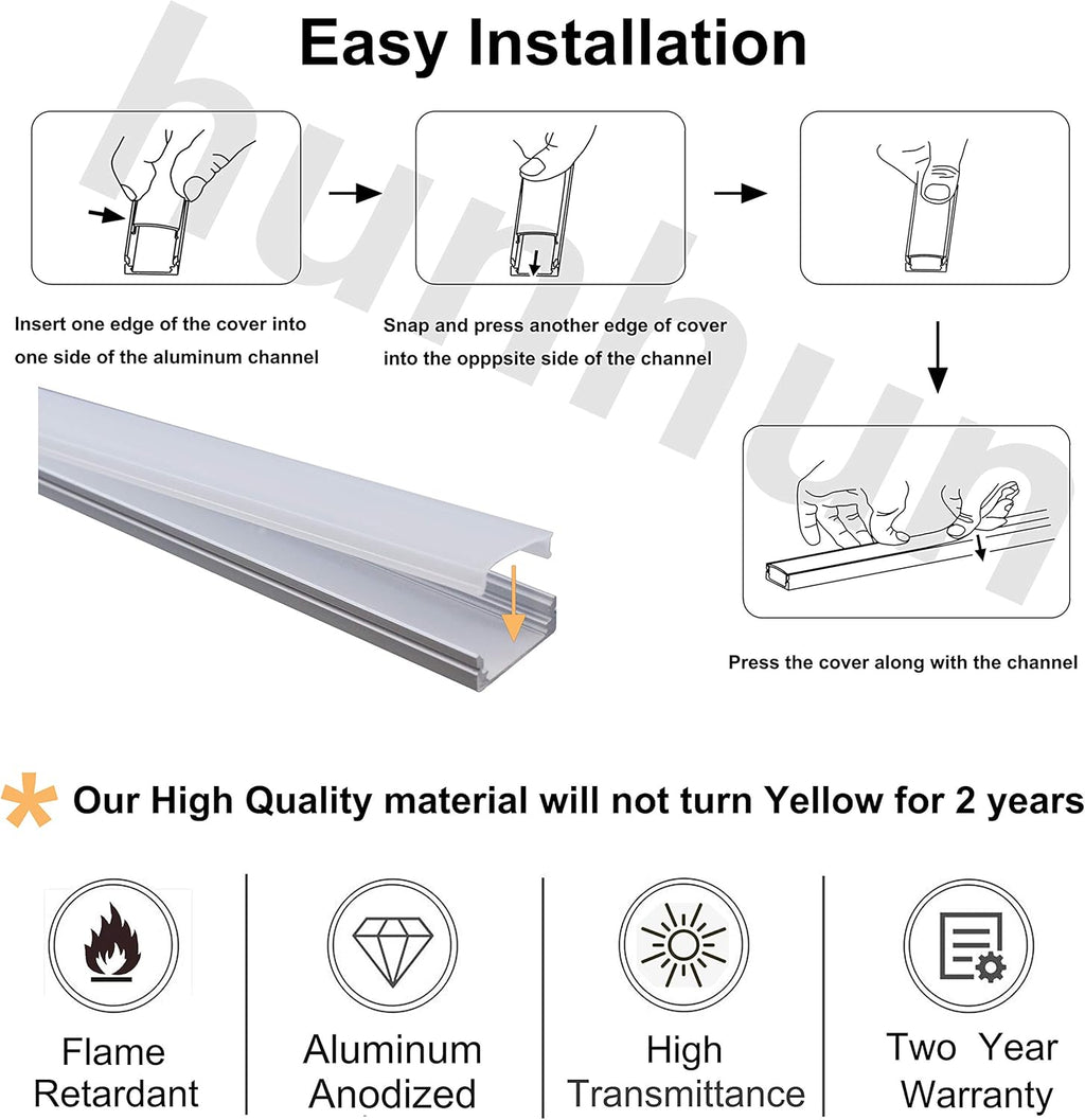 10-Pack 6.6ft U Shape LED Aluminum Channel System with Milky Cover V906232
