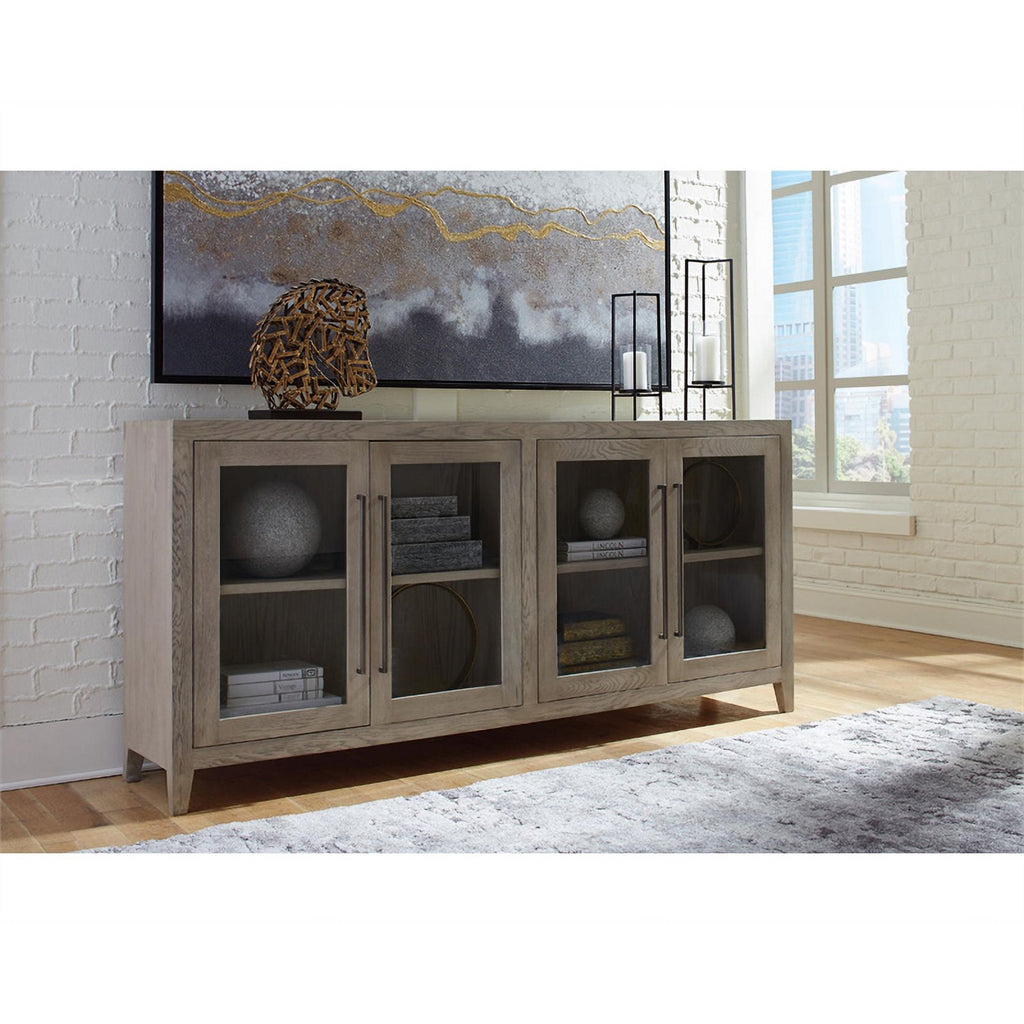 4-Door Wood Accent Cabinet in Antiqued Light Gray W95801