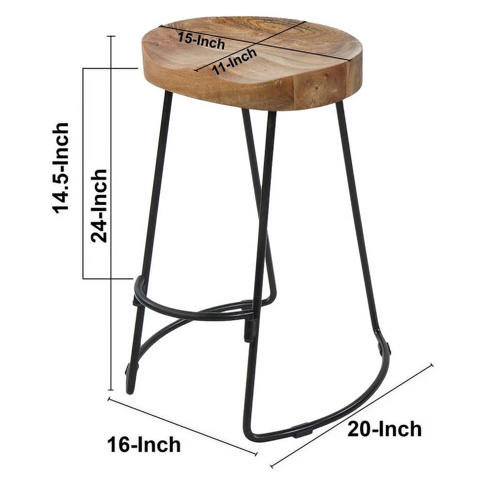 24 Inch Natural Brown Mango Wood Backless Barstool A7134