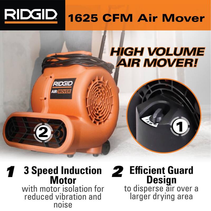 3-Speed Portable Blower Fan Air Mover with Collapsible Handle and Rear Wheels W8589