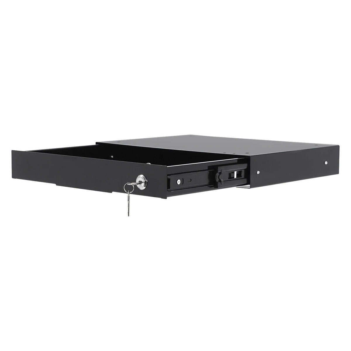 Black Rectangular Under Desk Mounted Iron Drawer Storage with Keys E635121