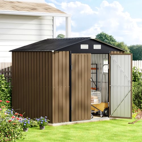 Brown Outdoor Steel Storage Shed O267
