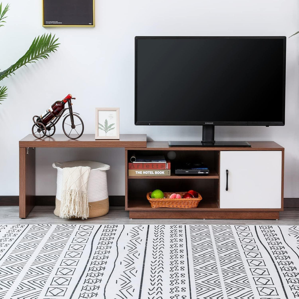 Rustic Brown TV Stand with Storage Cabinets and Open Shelves T9366
