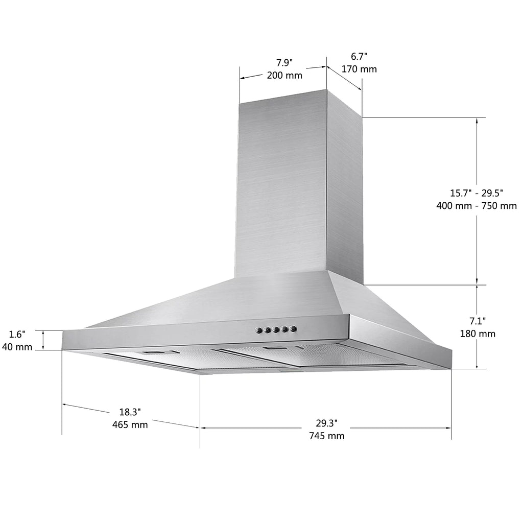 30 inch Stainless Steel Wall Mount Range Hood N925