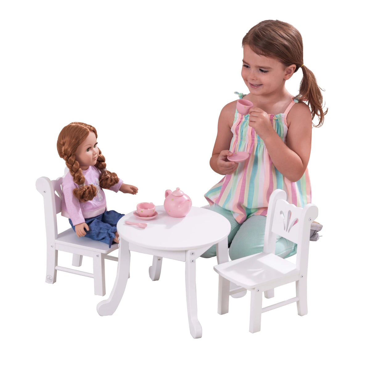 White Wooden Doll Table & Chair Set S553