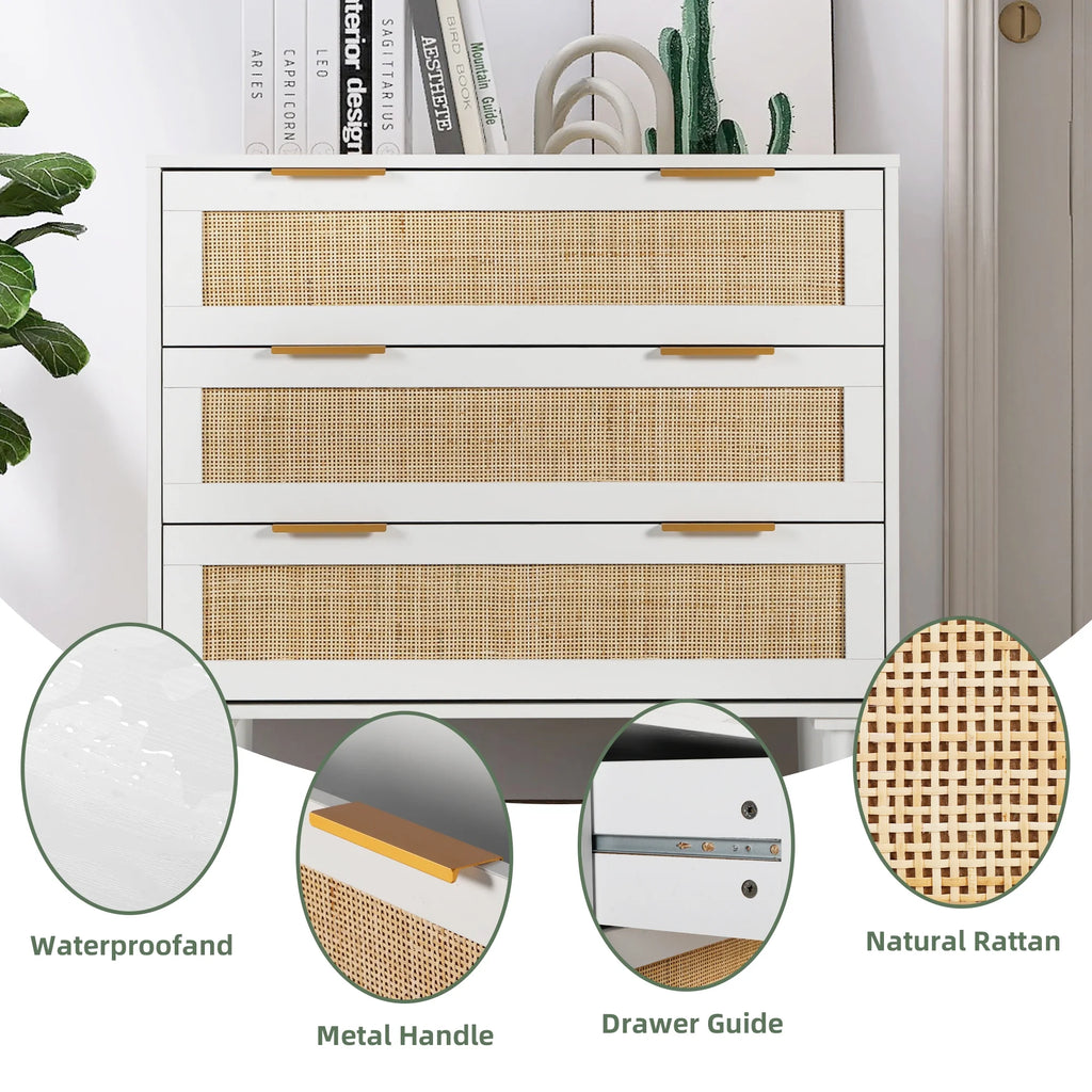 3 Drawer Rattan Wooden Dresser E73998