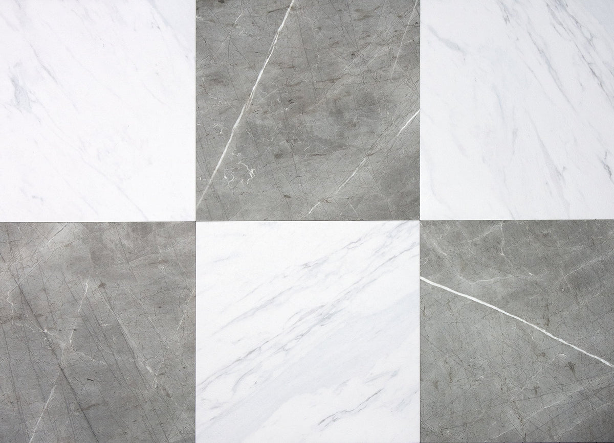 Grey & White Marble Peel & Stick Floor Tiles Y6121
