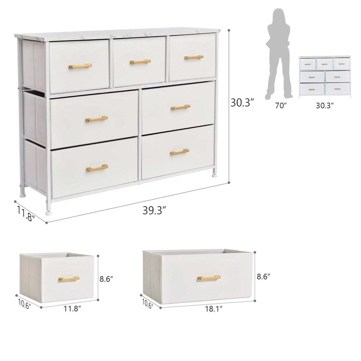 White 7 Drawer Dresser Chest Storage Organizer G26745