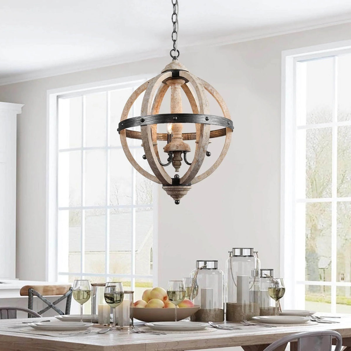 Farmhouse 3-Light Wood Chandelier H49616