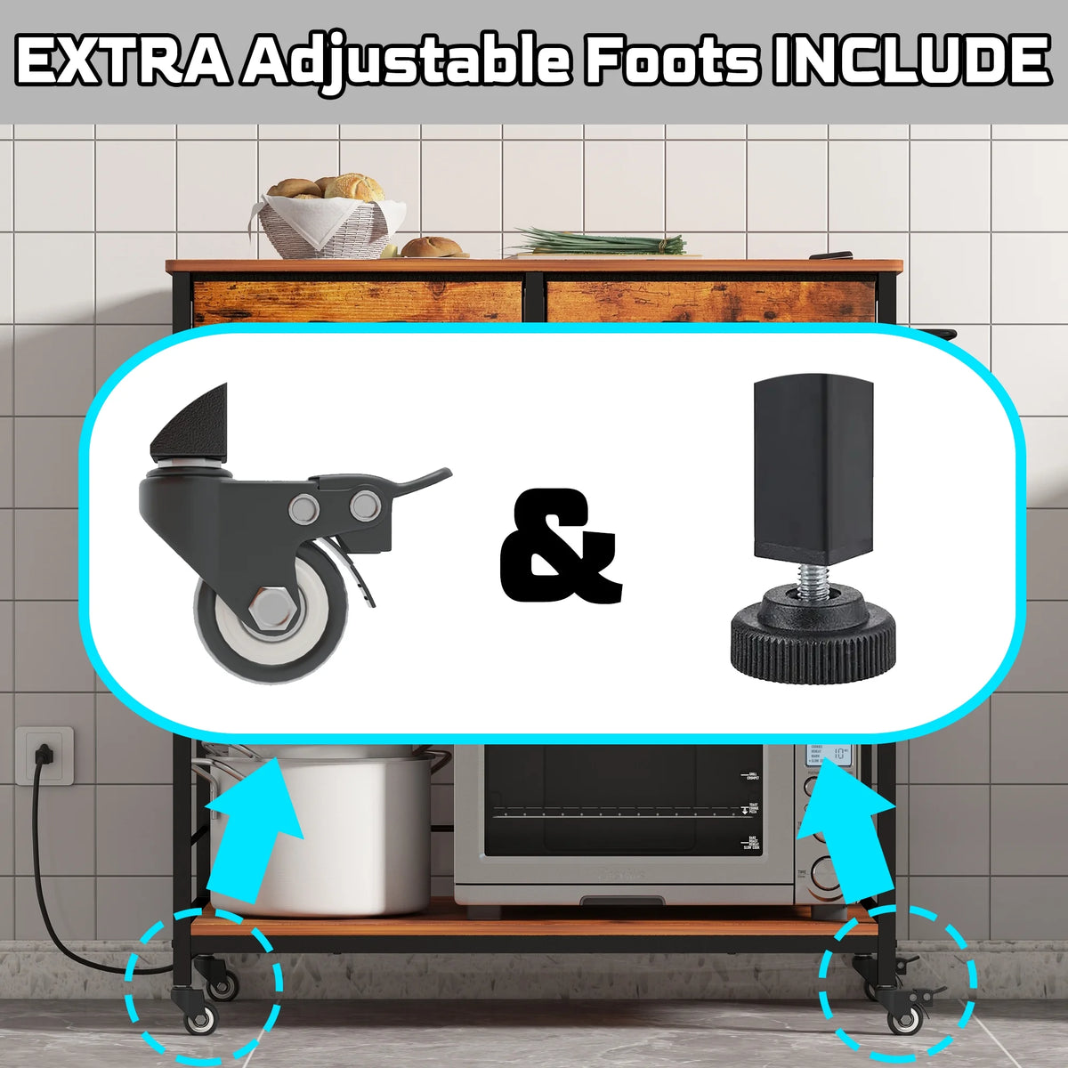 3 Tiers Rolling Storage Cart with Power Outlet P363030