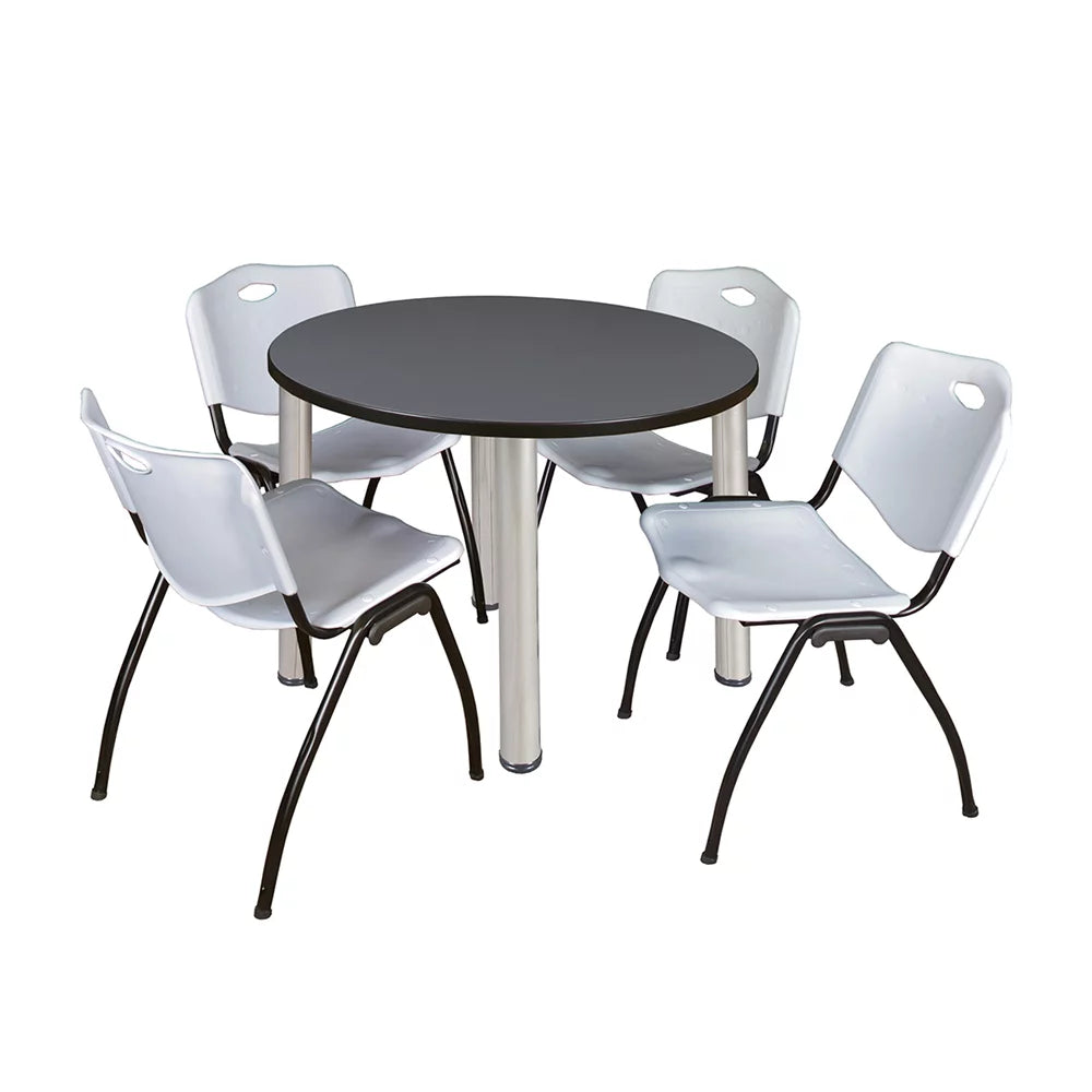 42" Round Breakroom Table & 4 Stack Chairs M32390