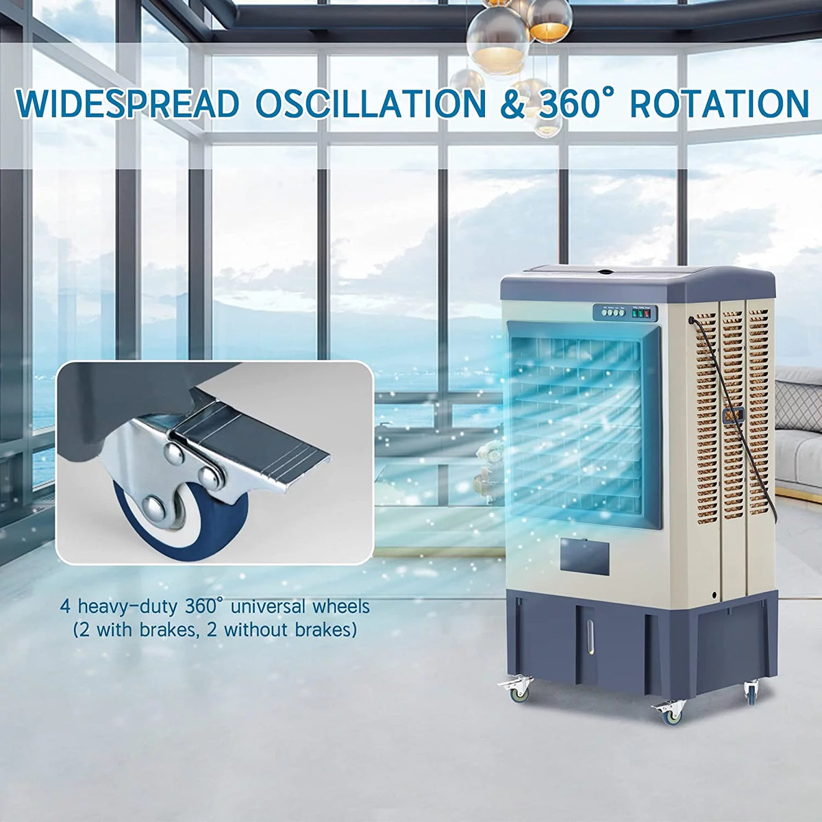 Portable Evaporative Air Cooler with 10.6-Gallons Water Tank, 3 Speeds S4427