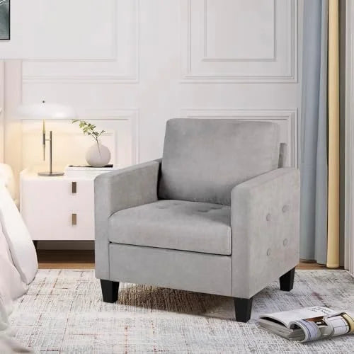 Mid-Century Modern Accent Chairs Set of 2 Upholstered Tufted Armchair Dark Grey F467