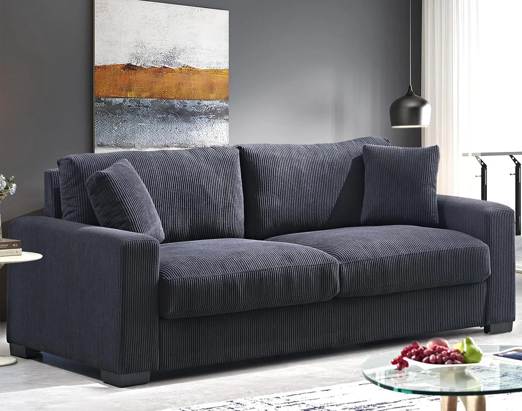 Corduroy 3 Seater Sofa with 2 Toss Pillows Y871305