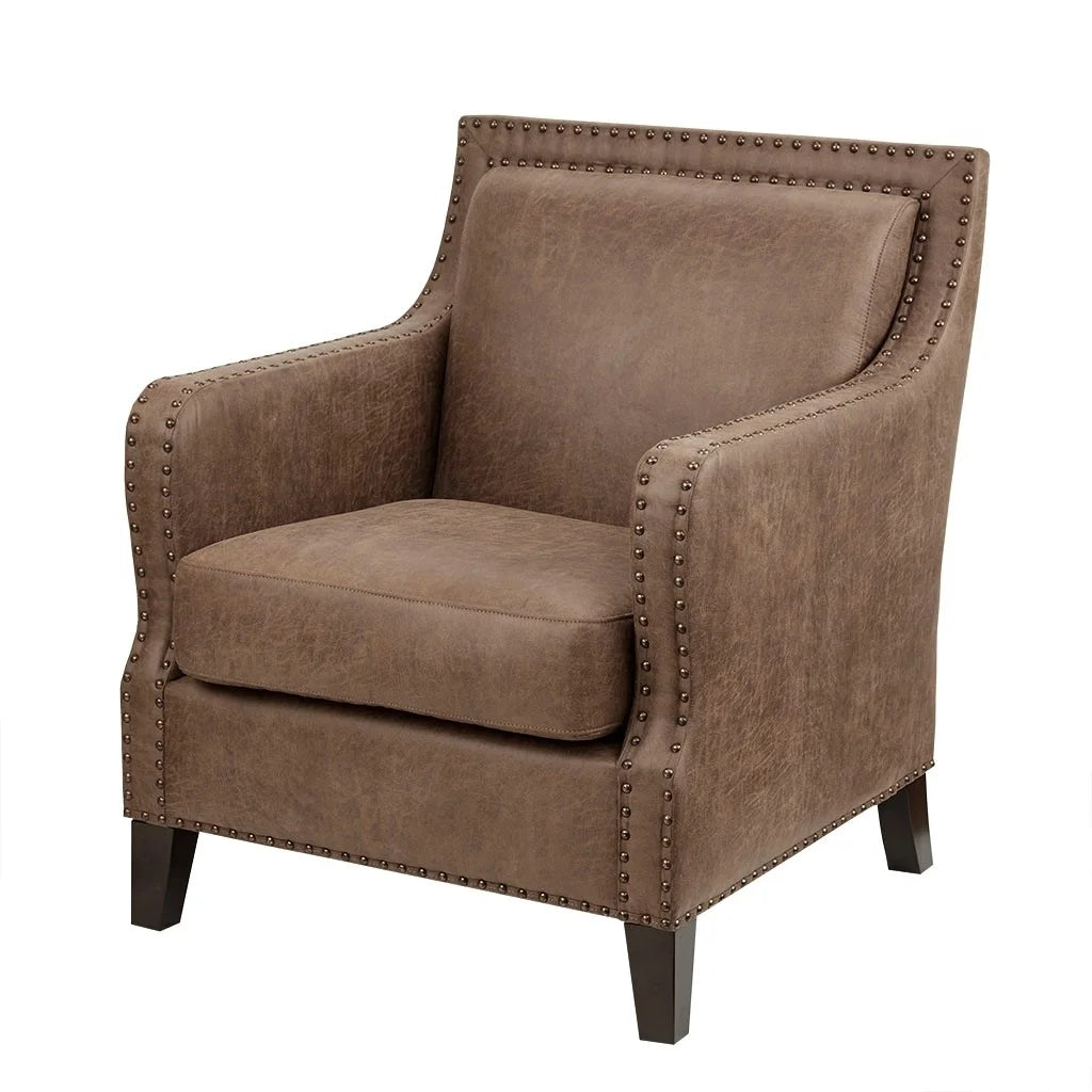 Wood and Faux Leather Accent Chair J91408