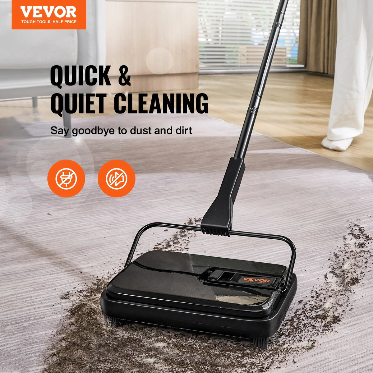 Carpet Sweeper Manual 7.87 in Non Electric Horsehair Black T929558