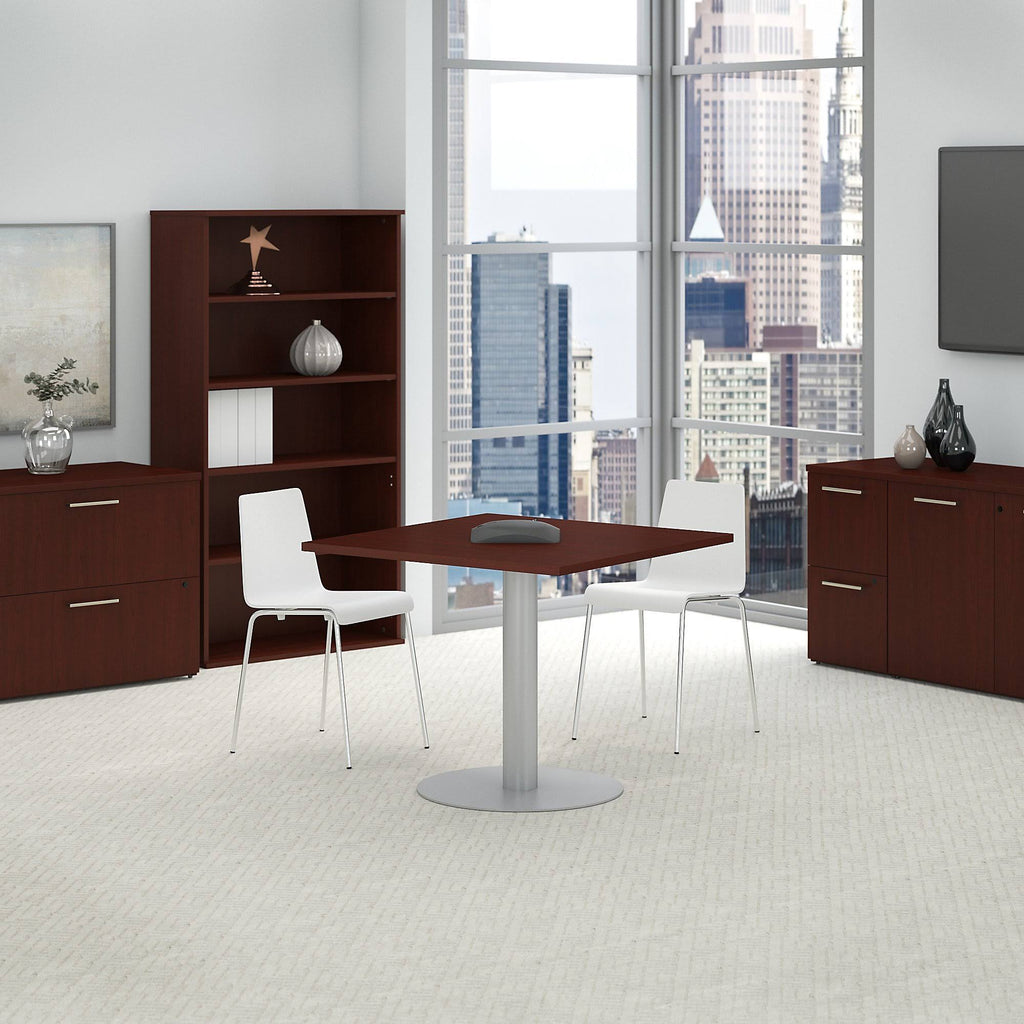 Cherry Square Conference Table with Metal Disc Base W96573