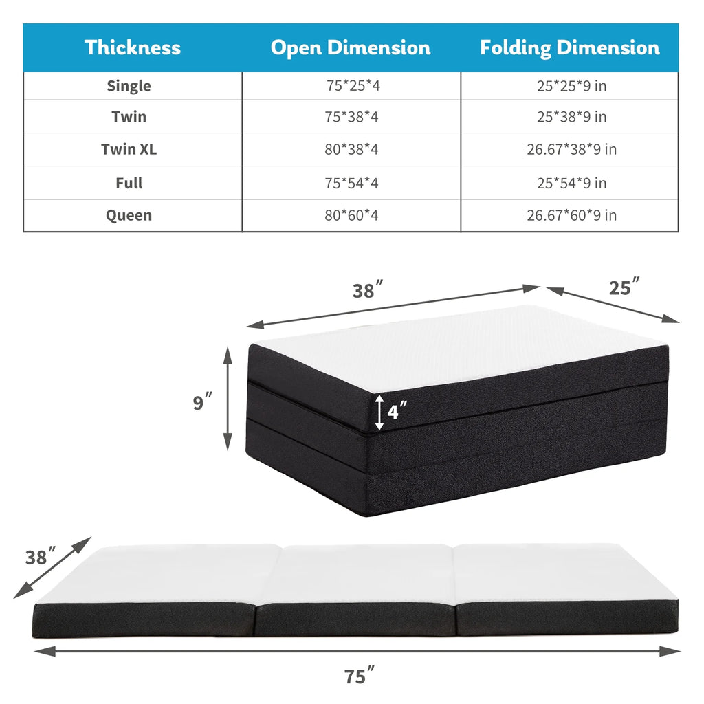 4-inch Tri Folding Memory Mattress with Removable Cover H1069