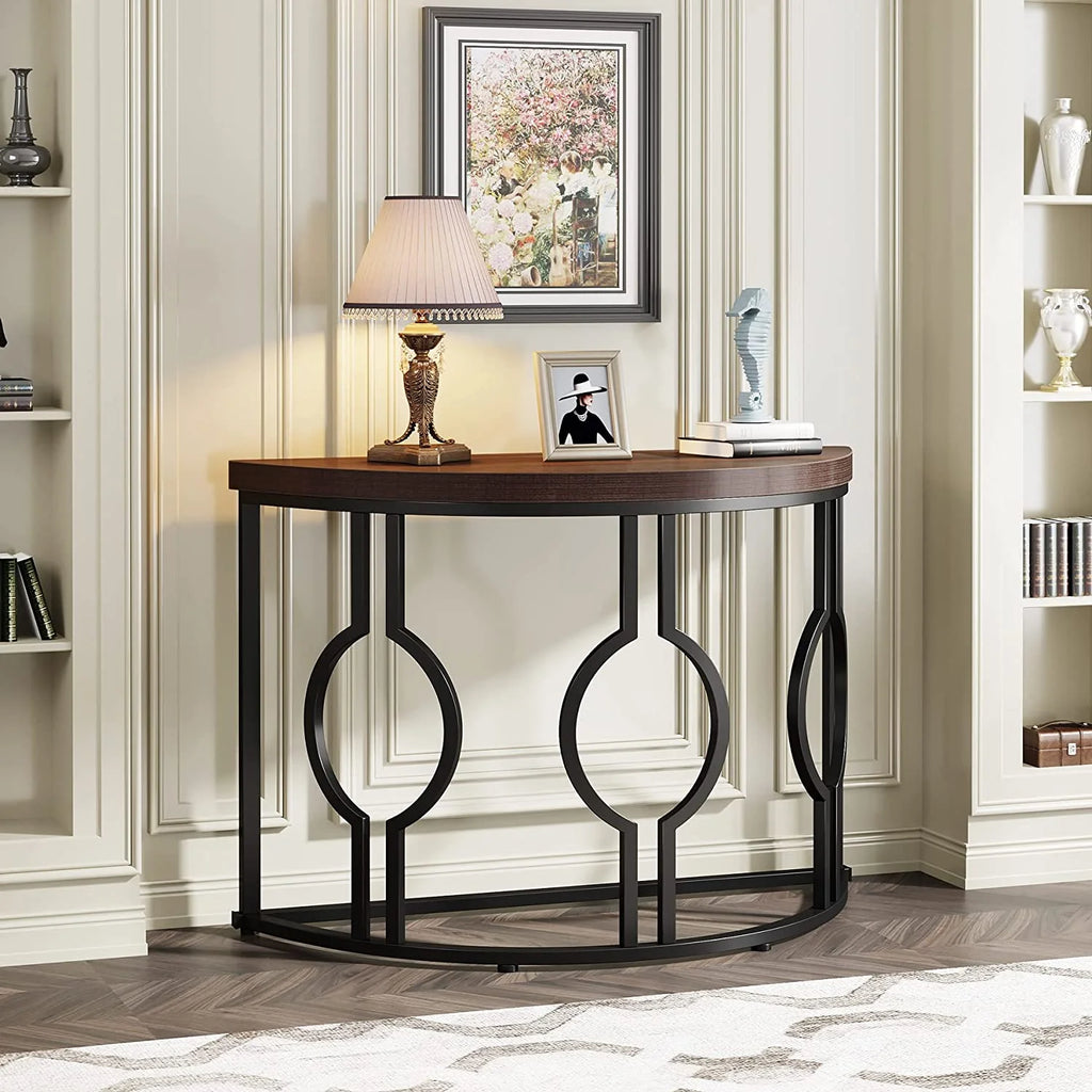 Half Moon Console Table with Geometric Base Q40105