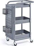 3-Tier Metal Rolling Storage Cart with Pegboard Y986