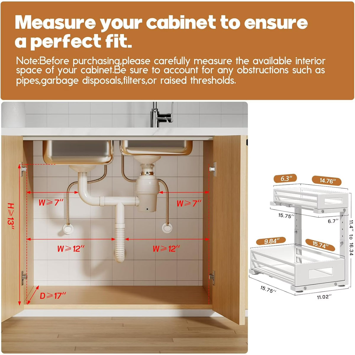 2-Pack 2-Tier L Shape Pull Out Cabinet Organizer With Round Tube Slide Rails, White Z1298