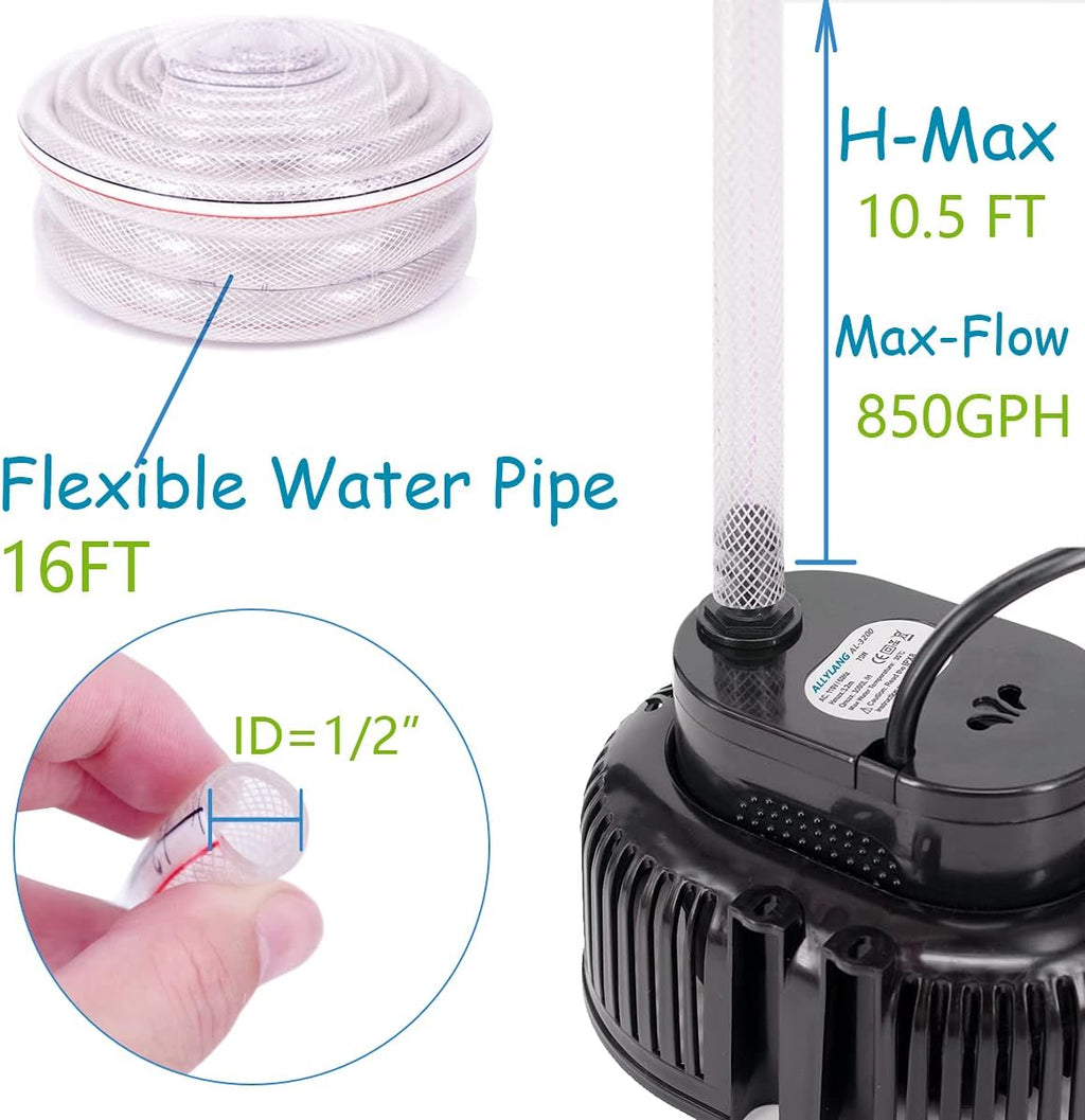 850GPH 75W Submersible Water Pump with Drainage Hose and 3 Adapters, Pack of 2 Y980