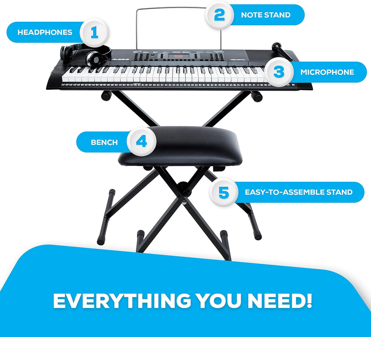 61 Key Keyboard Piano with 300 Sounds, Speakers, Digital Piano Stand, Bench, Headphones, Microphone X98084