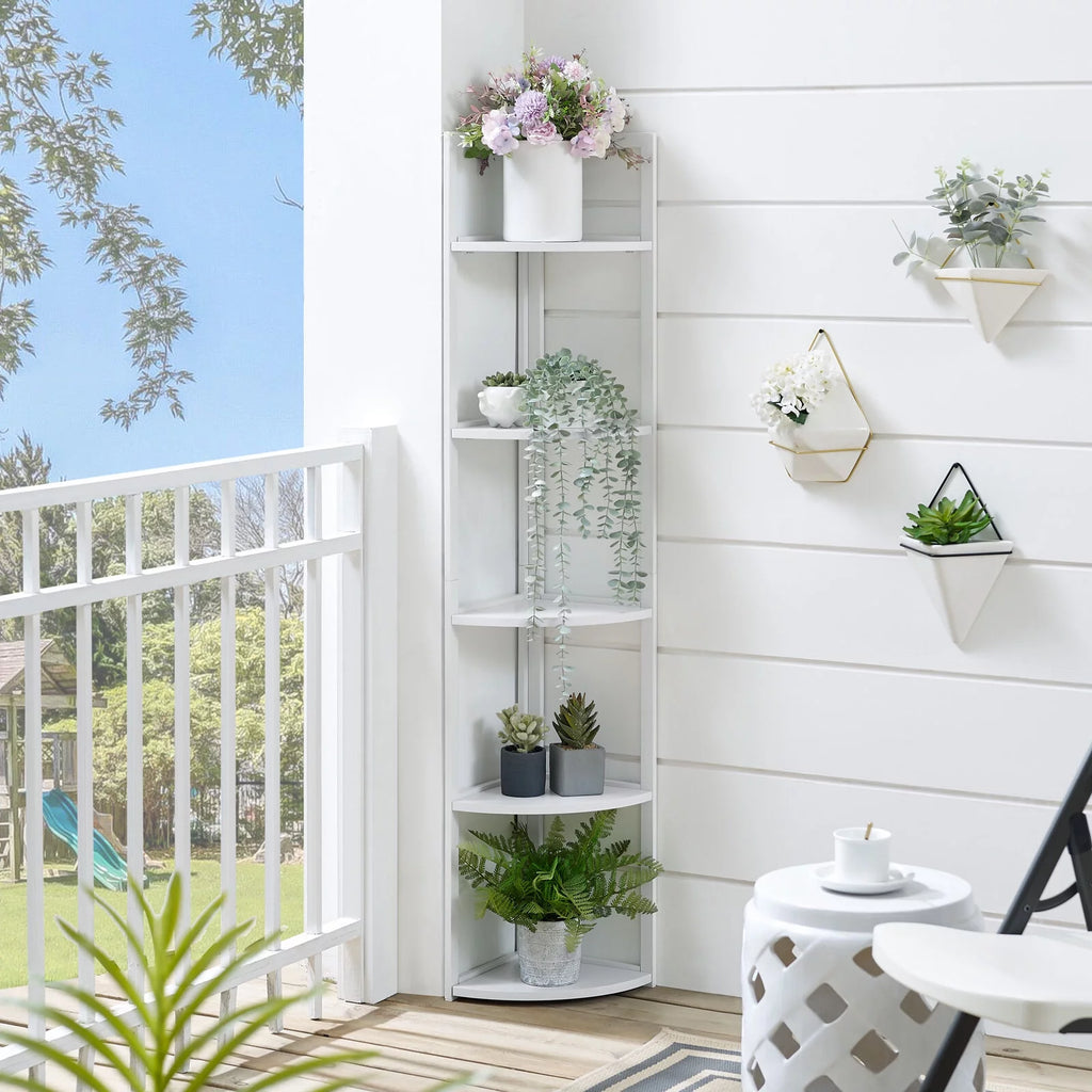 5 Tier White Corner Bookcase Shelf A72060
