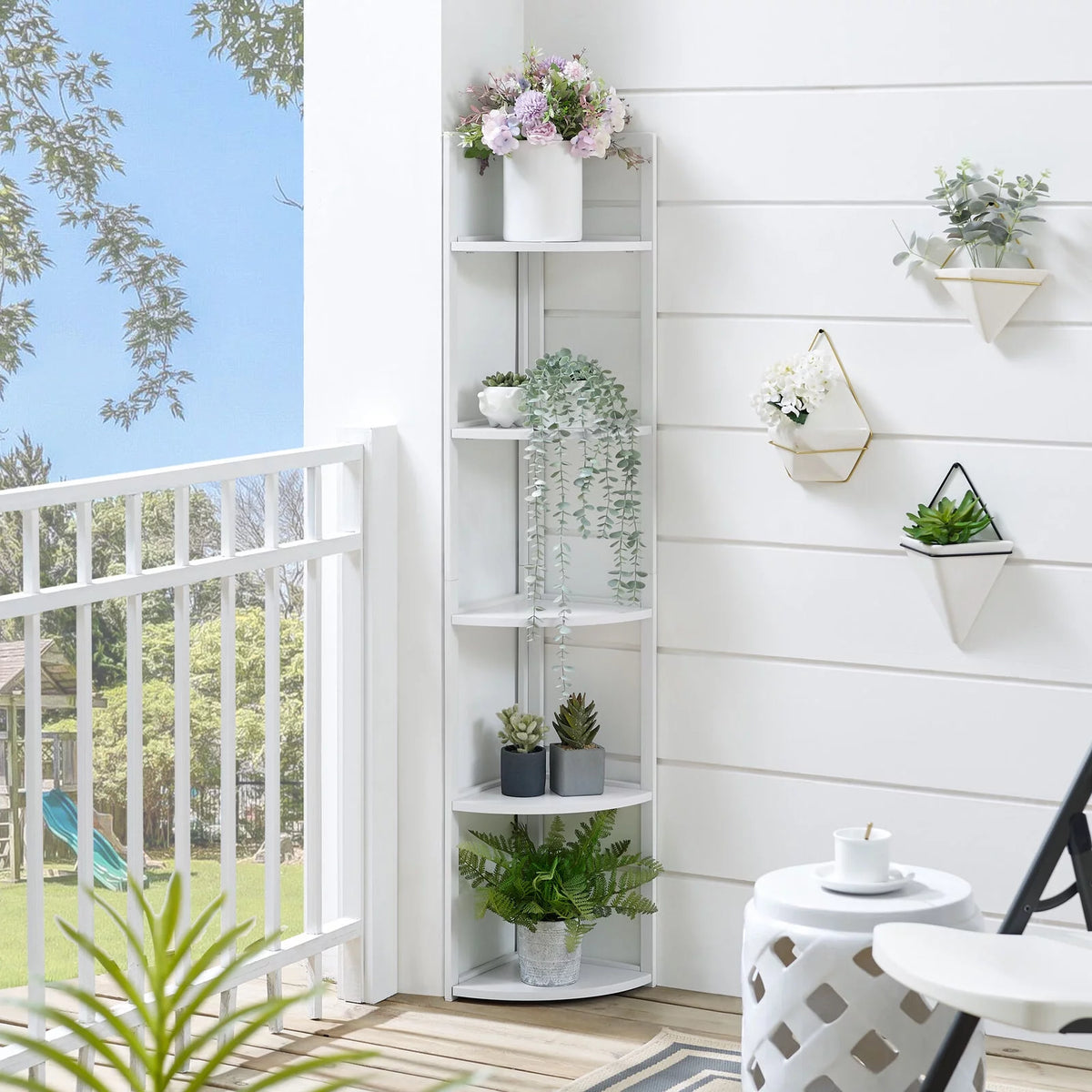 5 Tier White Corner Bookcase Shelf A72060