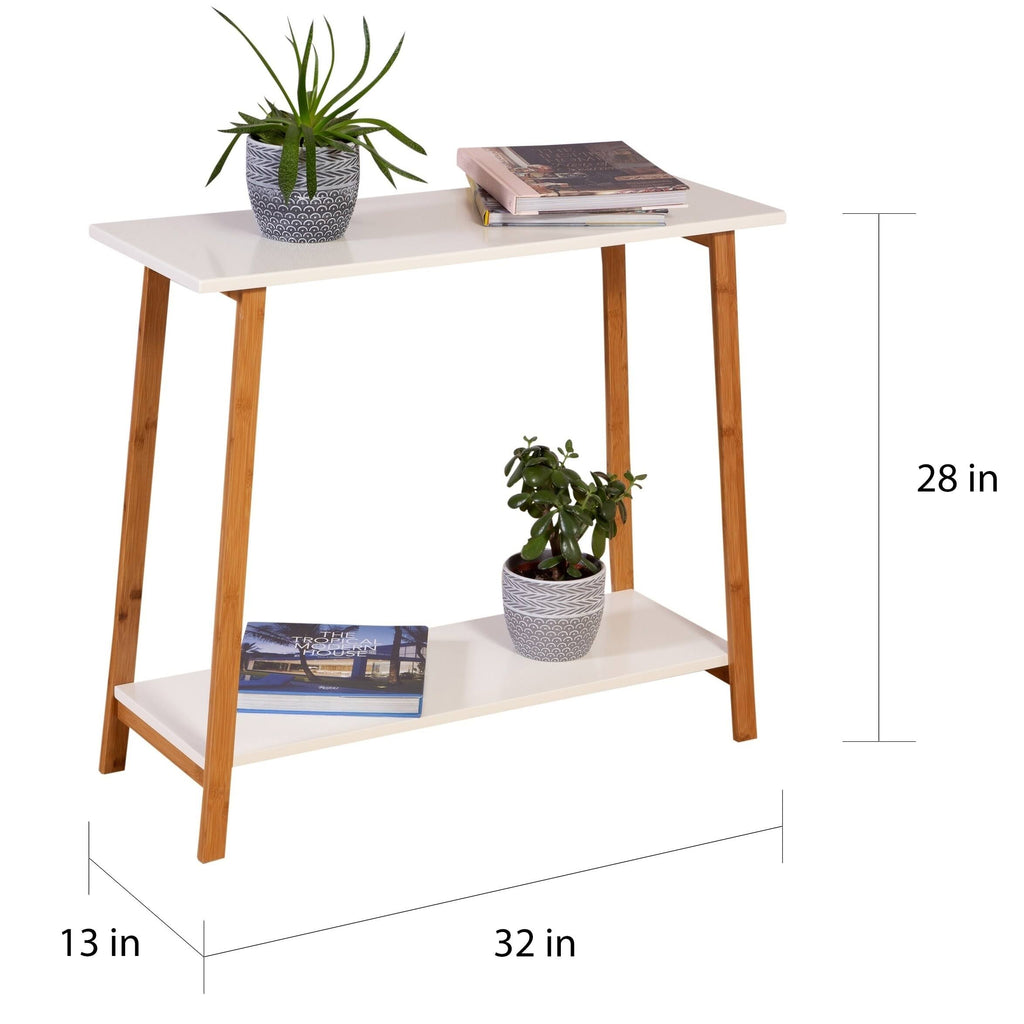 White 2-Tier Solid Bamboo Console Table D6354