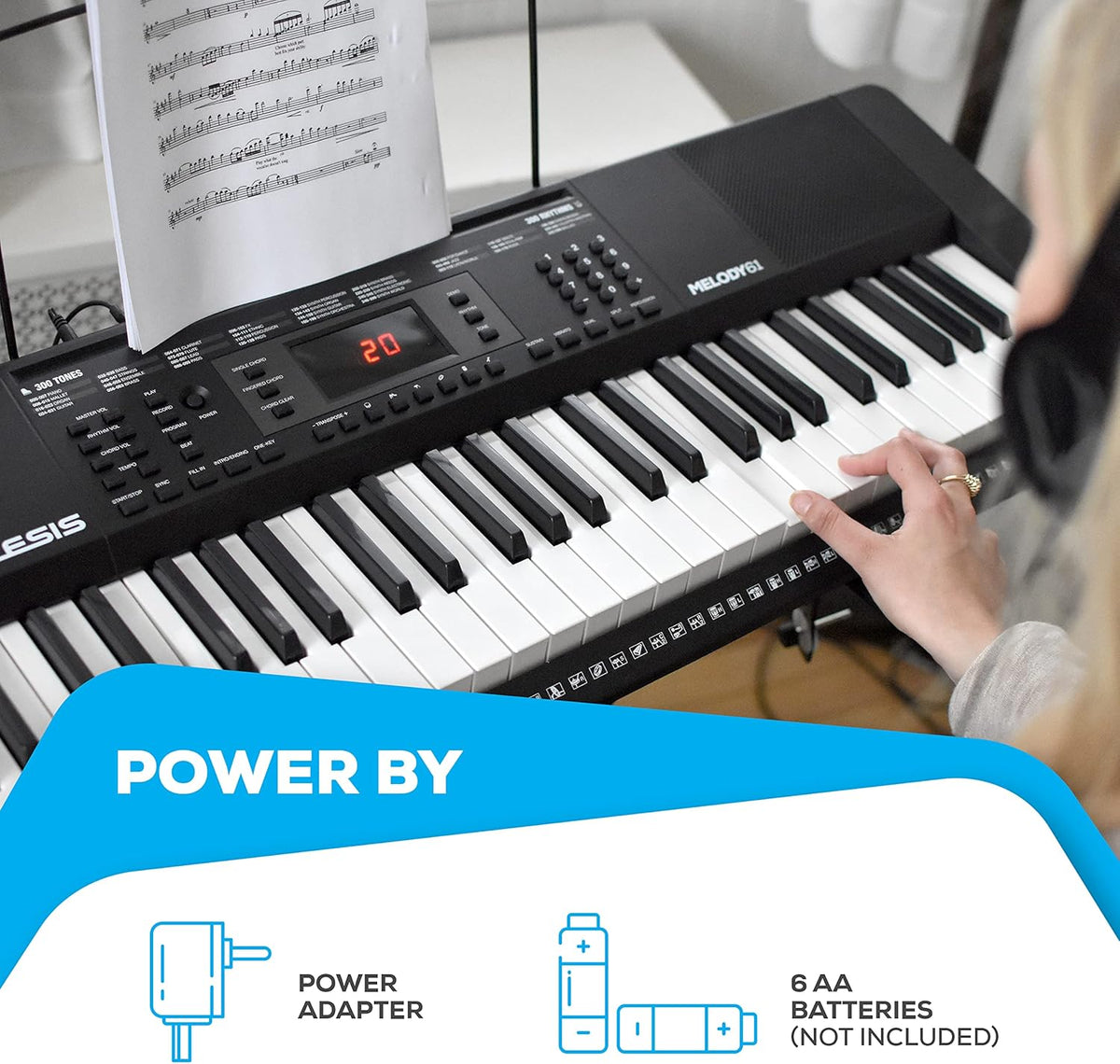 61 Key Keyboard Piano with 300 Sounds, Speakers, Digital Piano Stand, Bench, Headphones, Microphone X98084