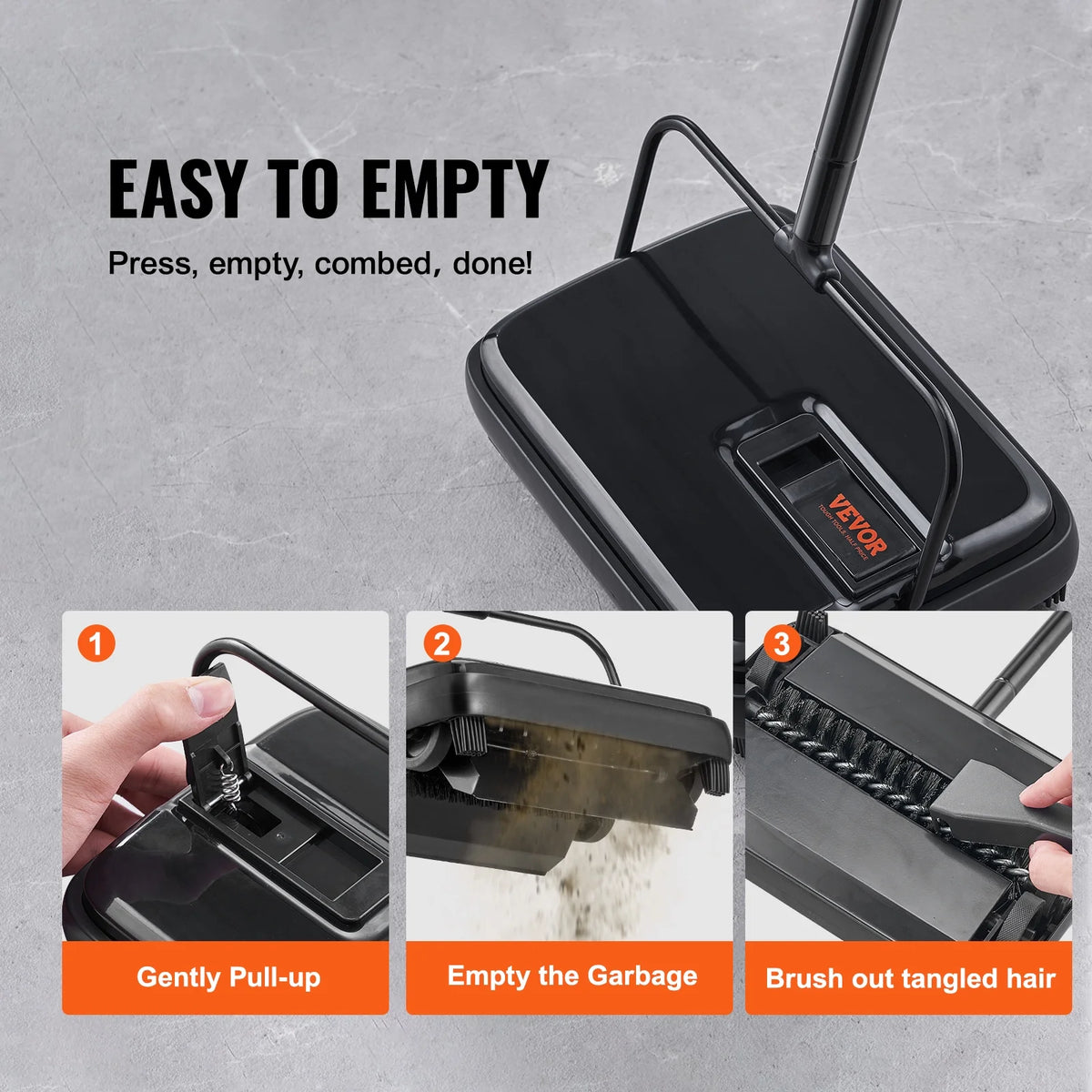 Carpet Sweeper Manual 7.87 in Non Electric Horsehair Black T929558