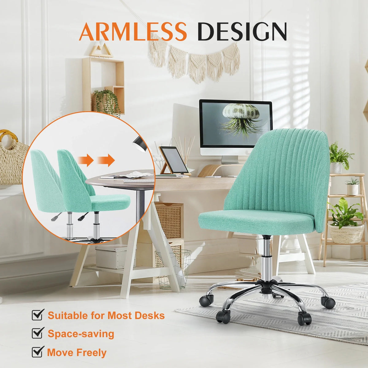 Armless Home Office Desk Chair with Wheels P83900