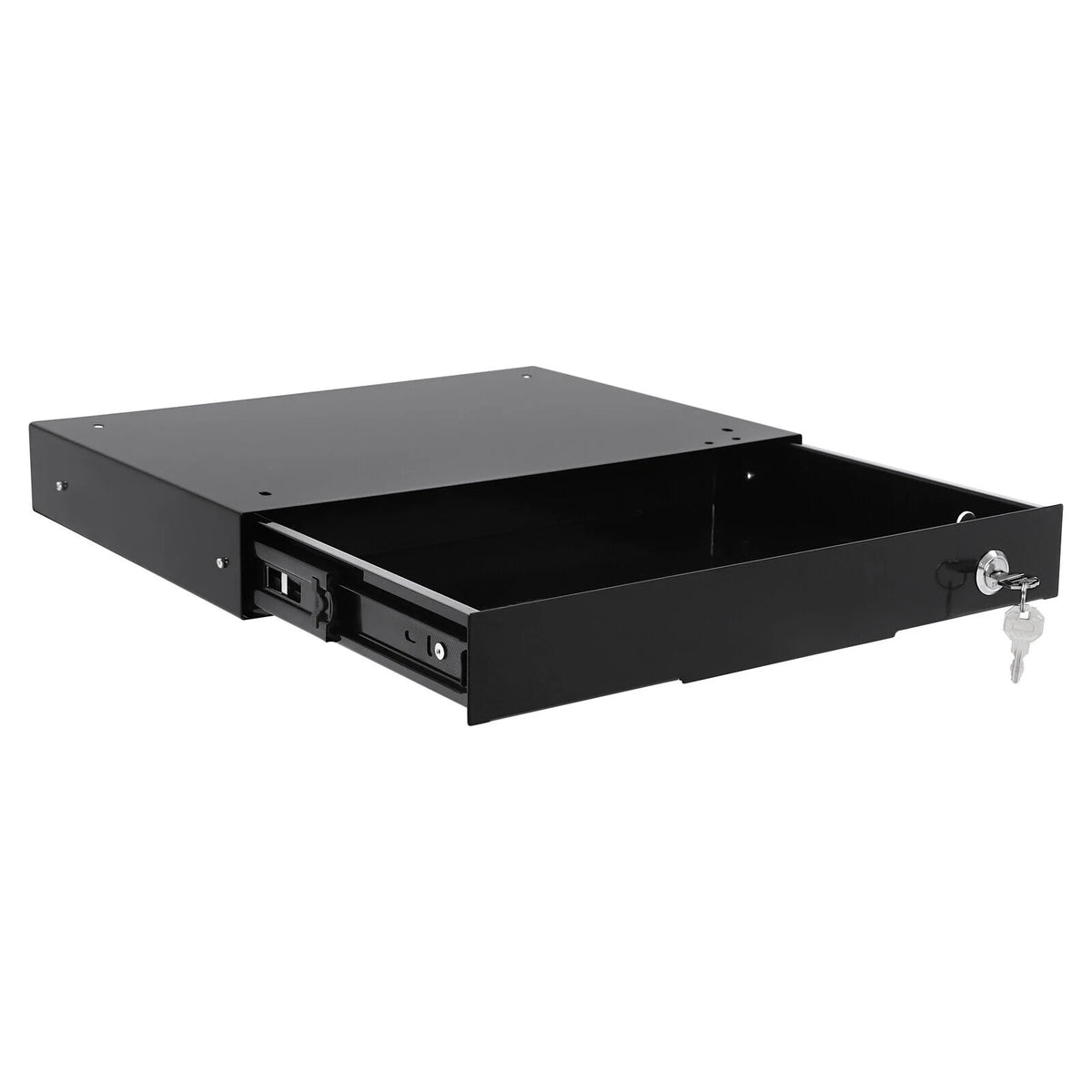 Black Rectangular Under Desk Mounted Iron Drawer Storage with Keys E635121