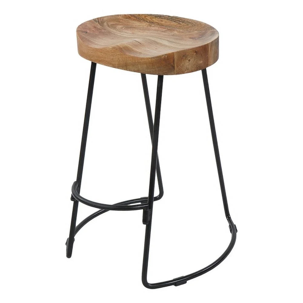 24 Inch Natural Brown Mango Wood Backless Barstool A7134