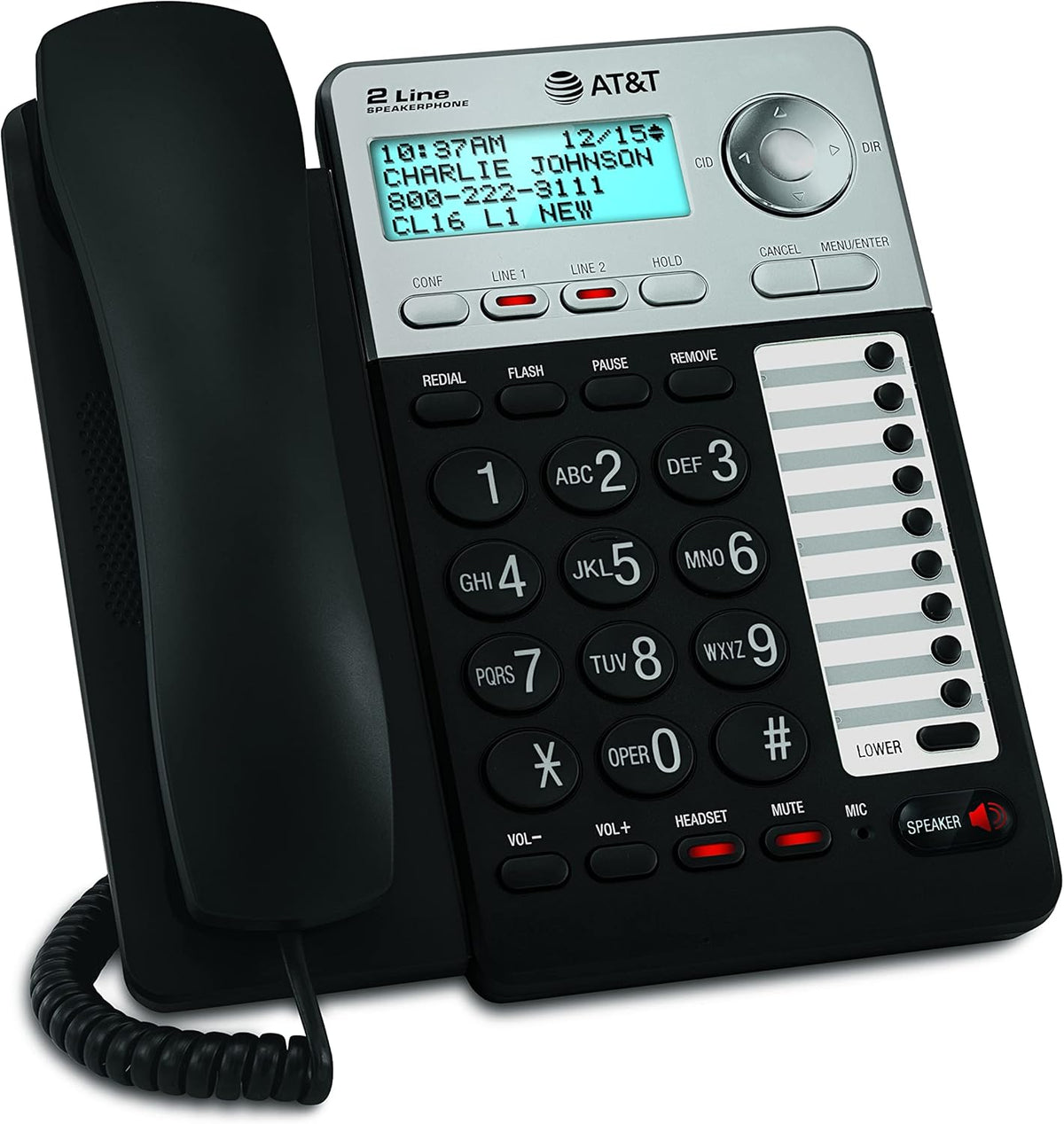 2-Line Corded Telephone with Digital Answering System and Caller ID, Black/Silver U982052