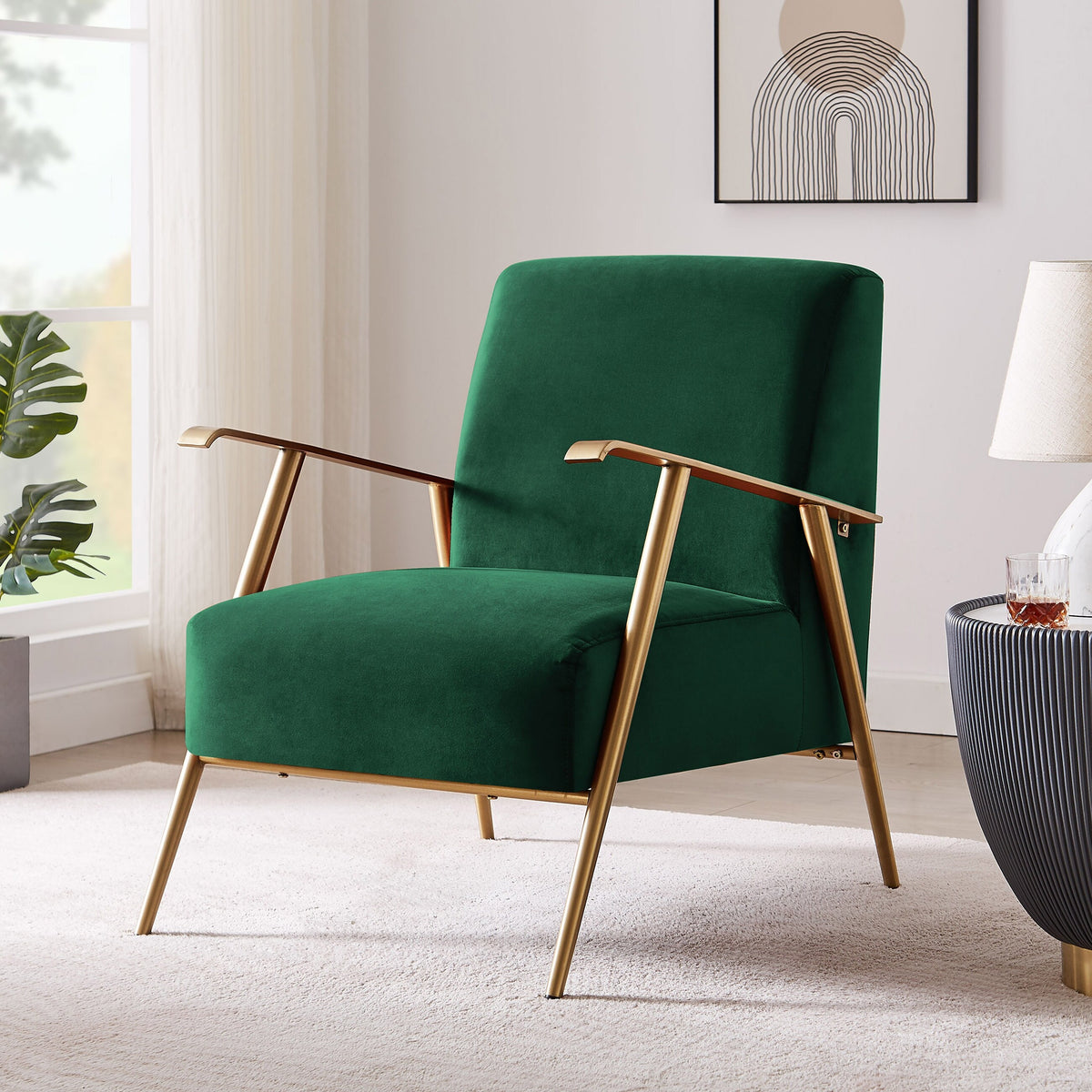 Olive Velvet Armchair with Gold Frame C3839