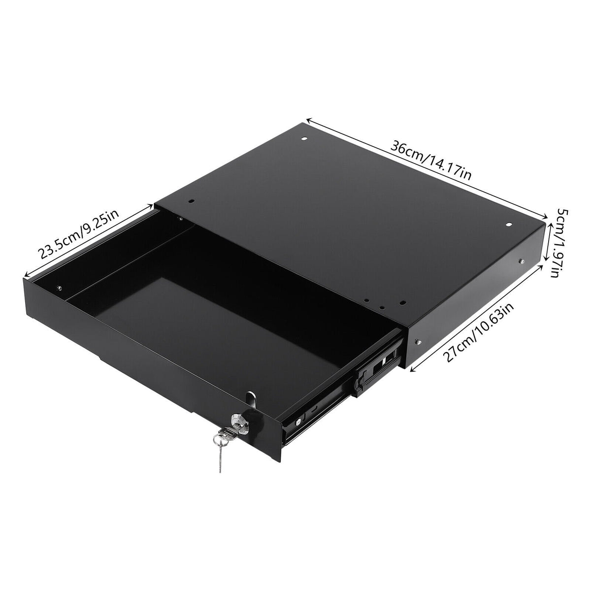 Black Rectangular Under Desk Mounted Iron Drawer Storage with Keys E635121