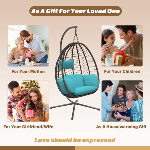 Egg Swing Chair with Stand 350lbs Capacity Blue Cushions K317