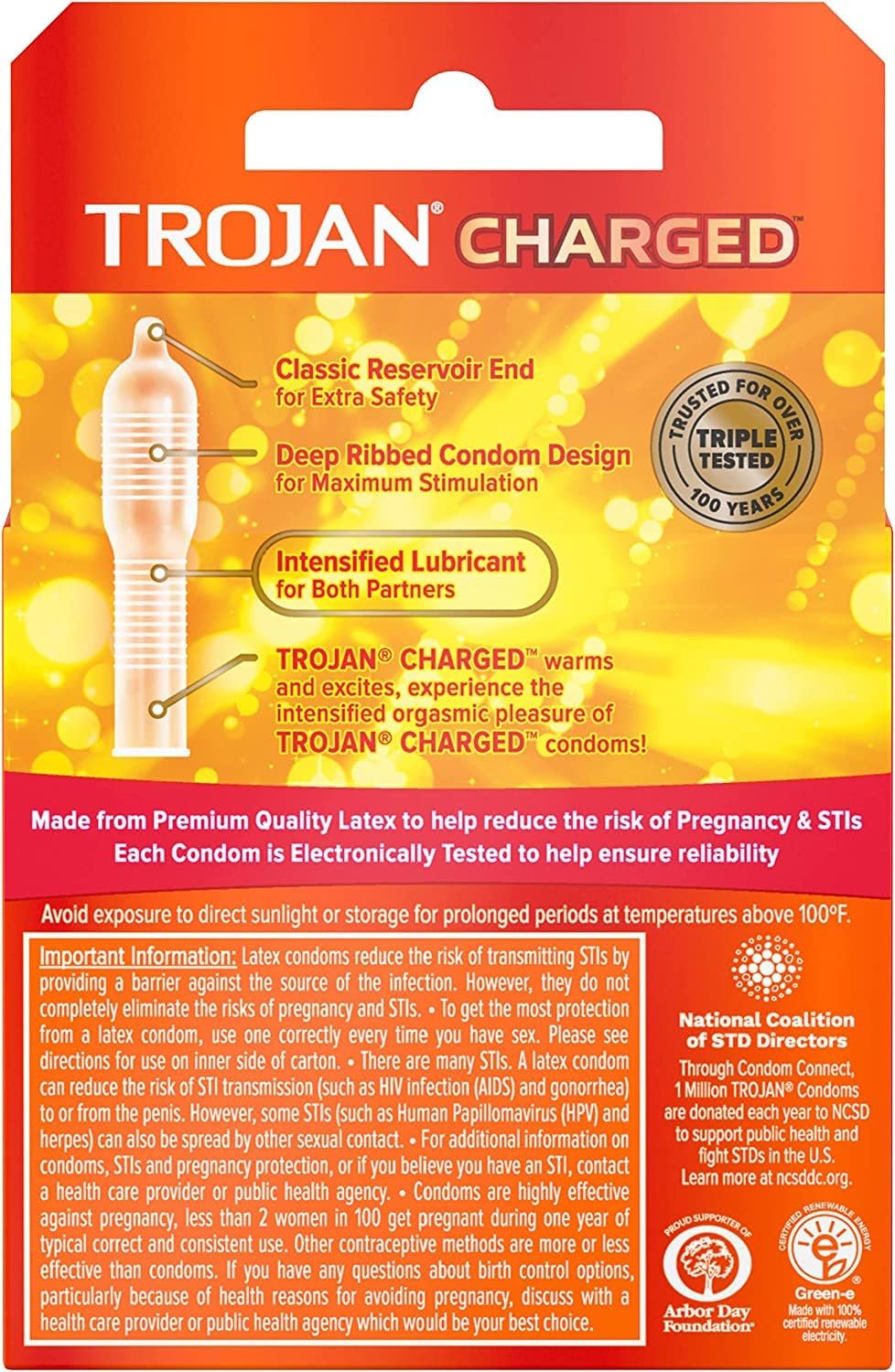 Trojan Charged Condoms 3 Latex Condoms B8829