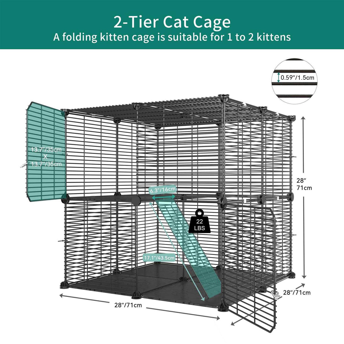 2 Tier Indoor Cat Cage Metal Playpen V787967