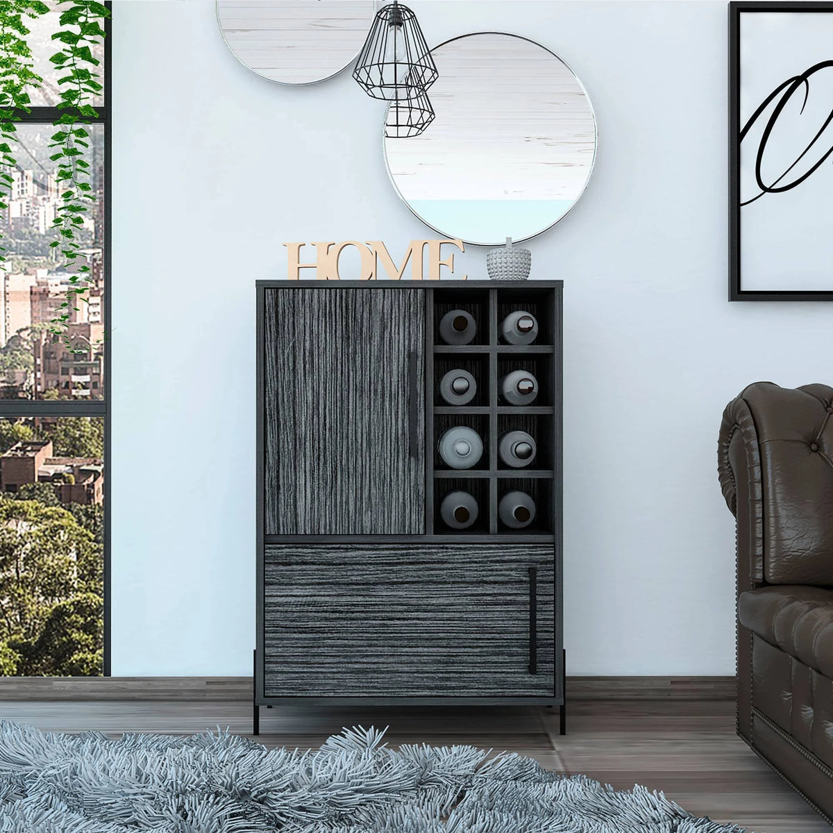 Smokey Oak Gray Oak Bar Cabinet Q615