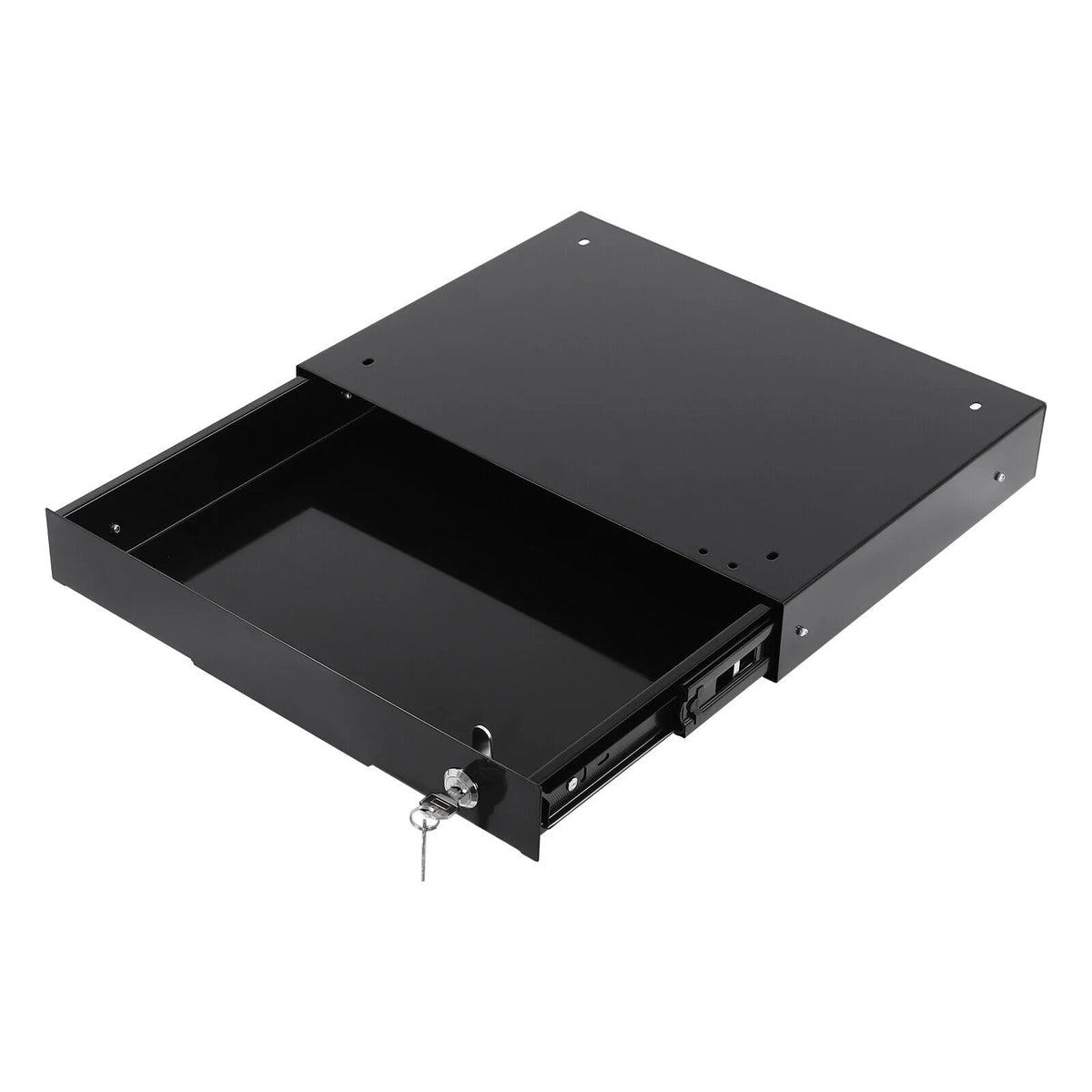 Black Rectangular Under Desk Mounted Iron Drawer Storage with Keys E635121