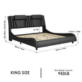 Queen LED PU Leather Upholstered Platform Bed with Adjustable Headboard J557875