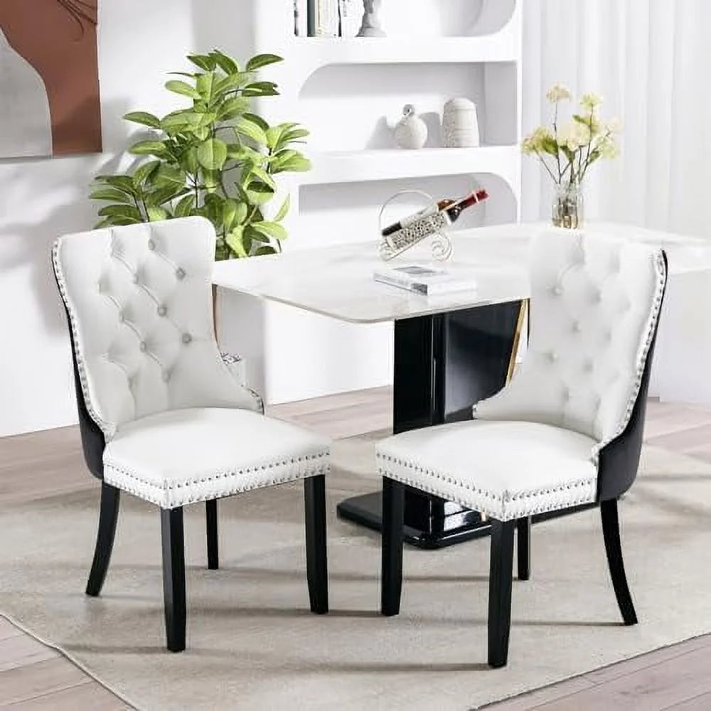 Velvet Dining Chairs Set of 6 Tufted Button Back Solid Wood Legs Khaki M418676