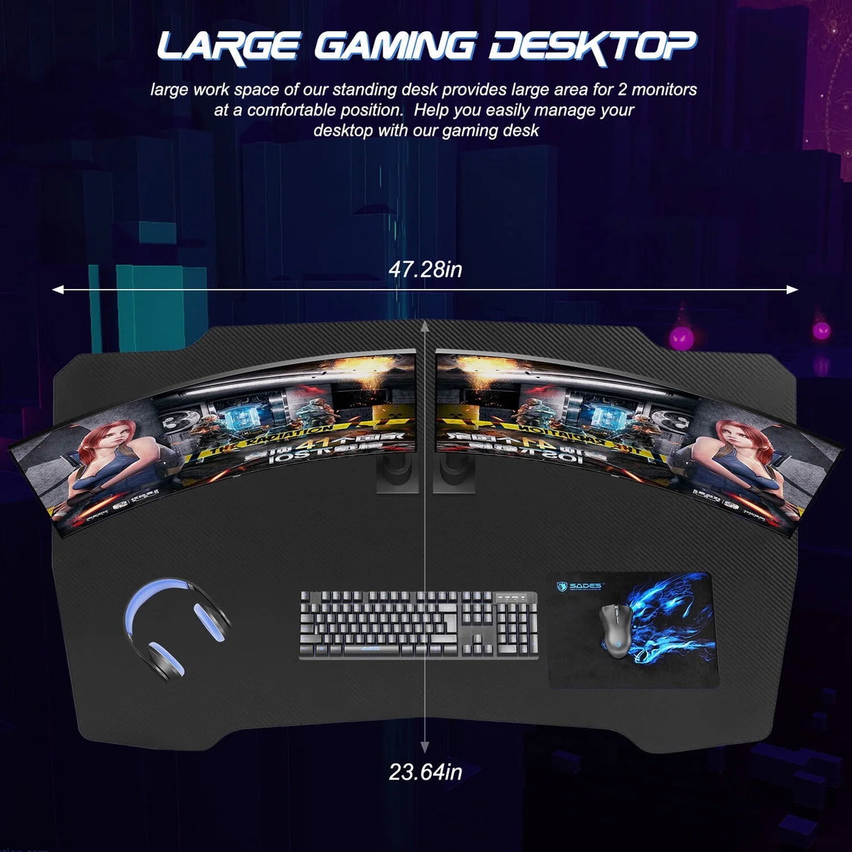 48 Inch Z-shape Gaming Desk with Headphone Hook B8940