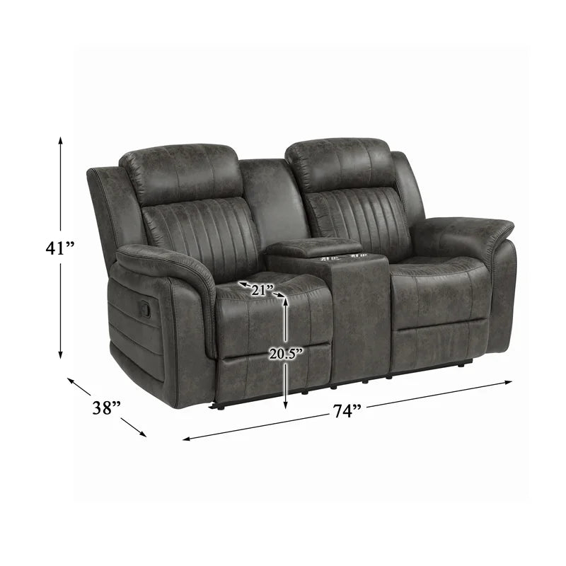 Gray Microfiber Double Reclining Loveseat U33858