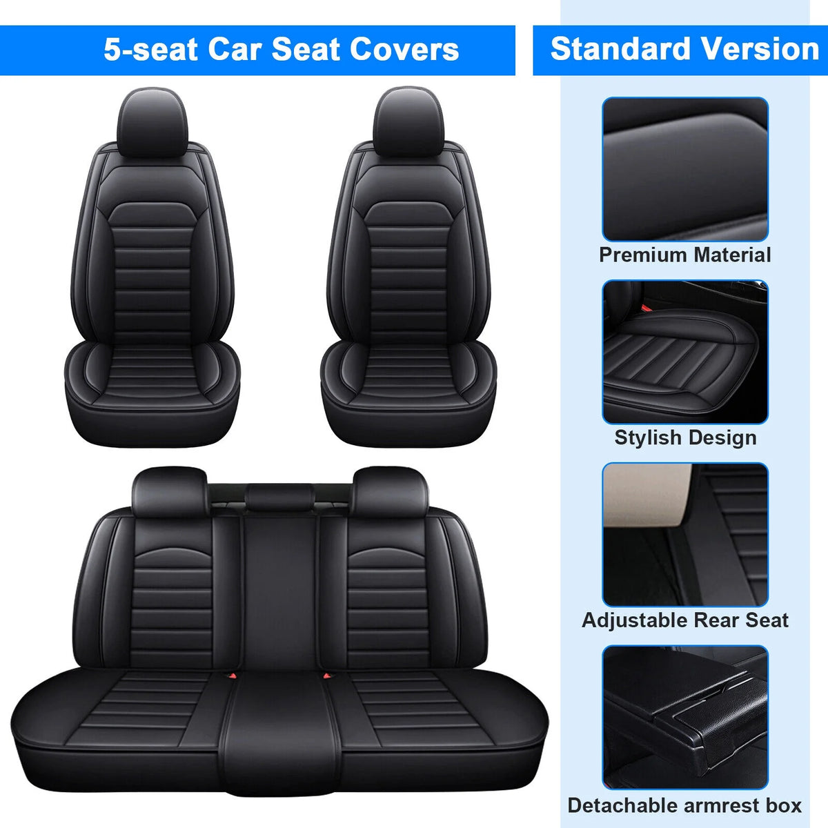 Black Waterproof Pu Leather Full Set Car Seat Covers X900