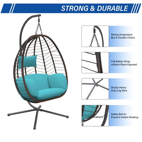 Egg Swing Chair with Stand 350lbs Capacity Blue Cushions K317